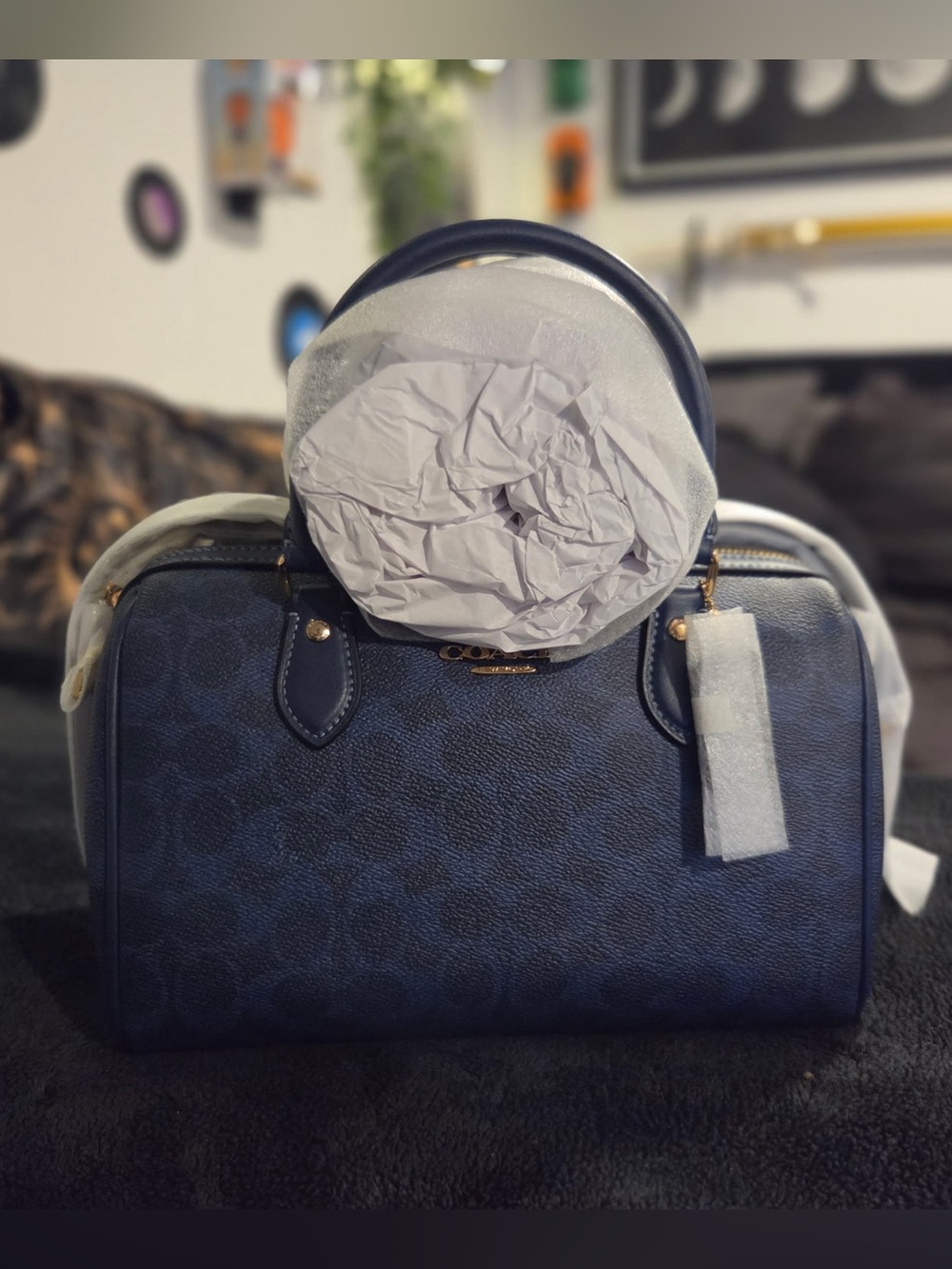 NEW Coach Signature Canvas/Gold/Navy Rowan satchel #coach #designer